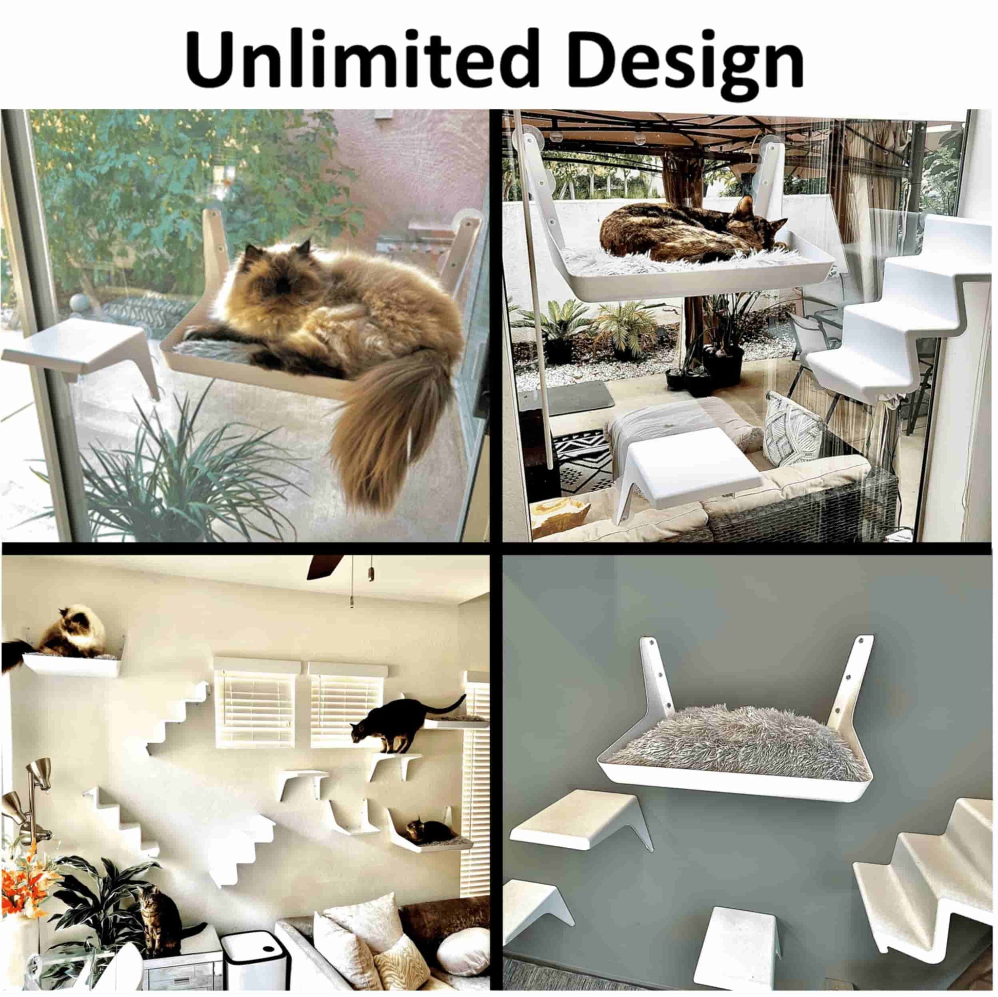 Kitty Skyline sells cat shelves (cat lounges, steps and stairs) that offer unlimited placement for unlimited design.